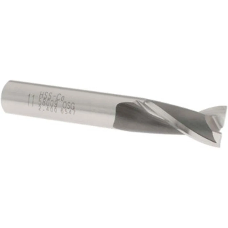 OSG 11mm, 13/16 LOC, 3/8 Shank Diam, 2-1/2 OAL, 2 Flute, Cobalt Square End Mill Single End, Uncoated, Spiral Flute, 3...